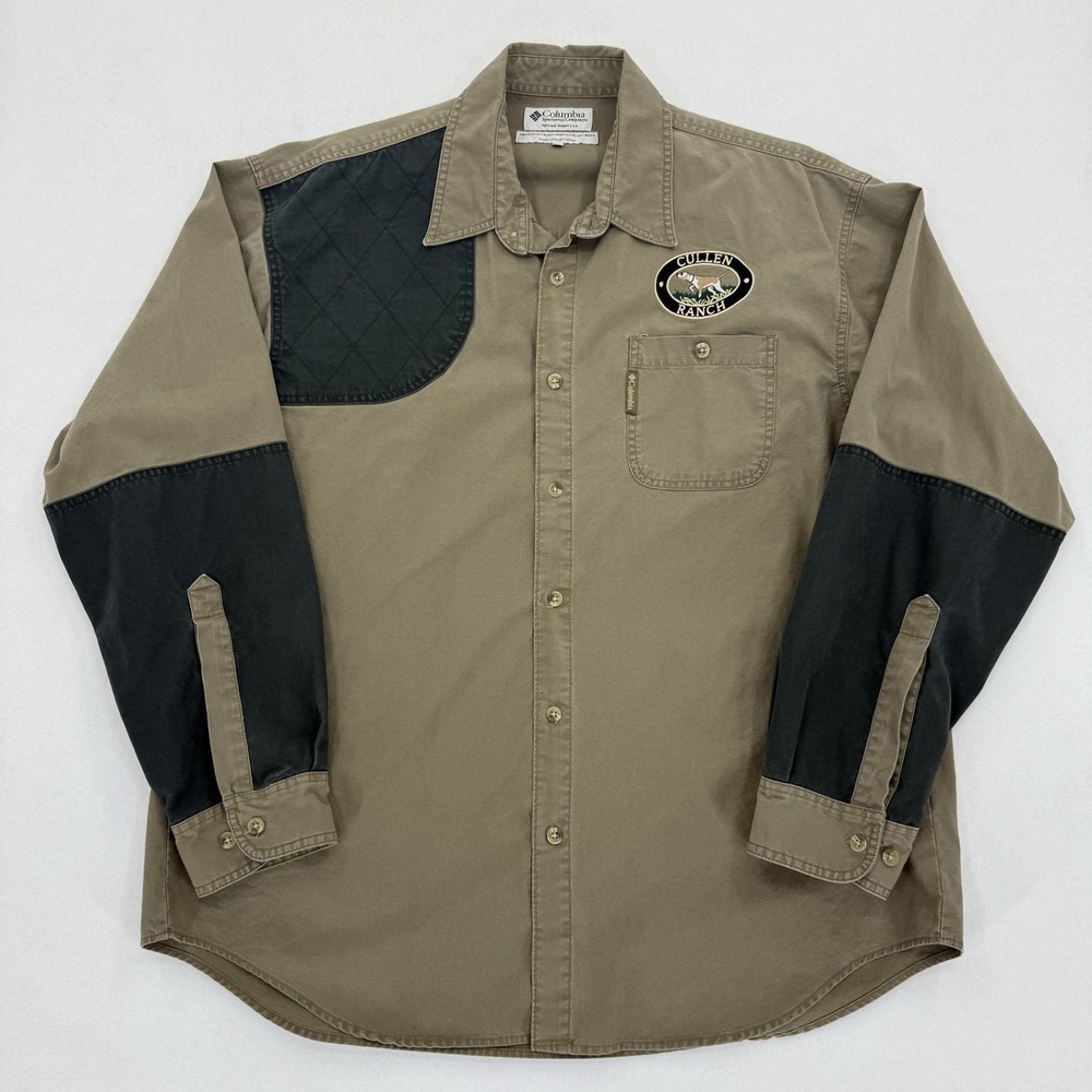 Vintage Columbia Briarshun Shirt Mens L Beige Hunting Shooting Outdoor Heavy 90s - Picture 2 of 9